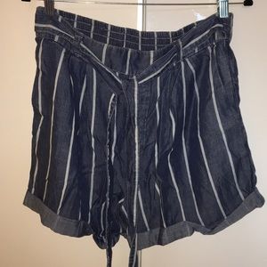 Cuffed Striped Shorts with Tie Belt  NWOT